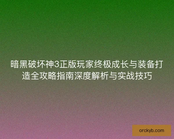 暗黑破坏神3正版玩家终极成长与装备打造全攻略指南深度解析与实战技巧