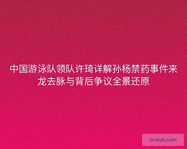 中国游泳队领队许琦详解孙杨禁药事件来龙去脉与背后争议全景还原